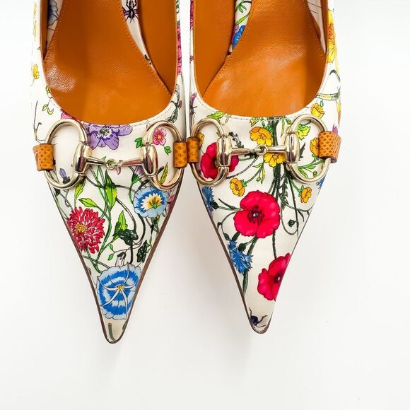 Gucci Horsebit Floral Pointed Toe Pumps Heels Satin Size 9 - Picture 15 of 15